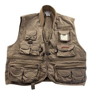 Pflueger Deluxe Mens Fly Fishing Vest Jacket XXL Tan Outdoors Full Zip Utility